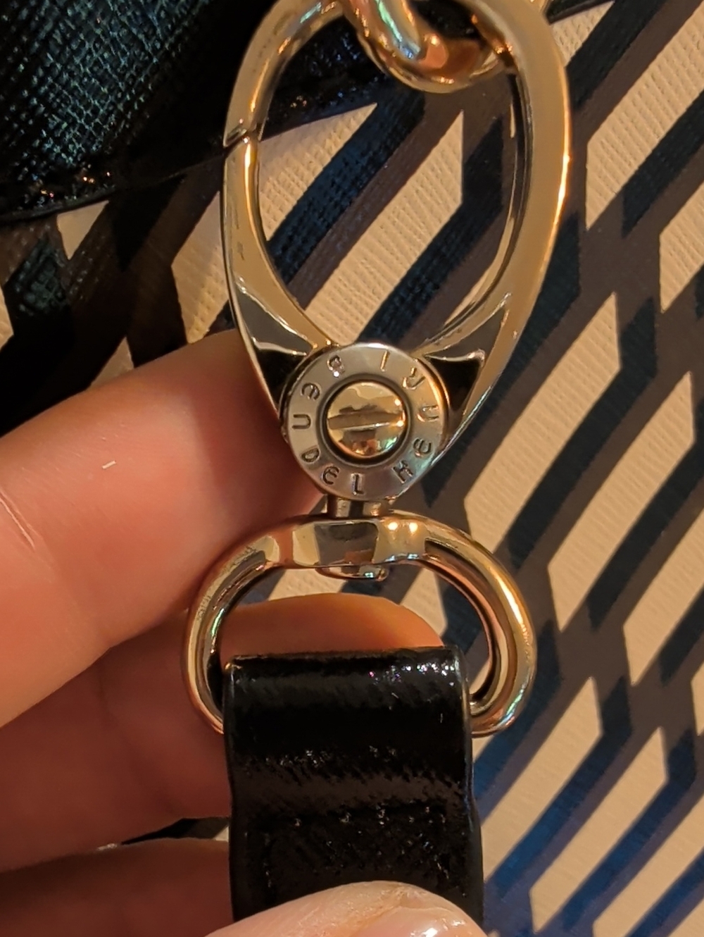 Henri Bendel Black, Orange & Cream Geometric Dome Satchel with Wallet - Picture 4 of 12